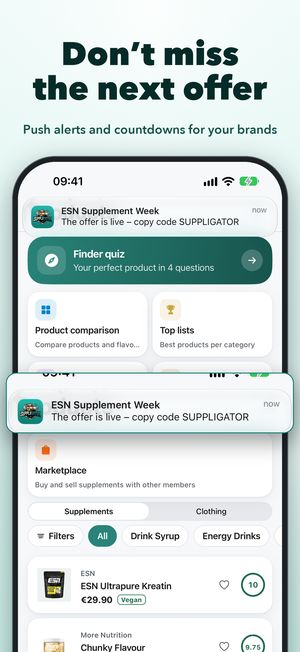 Push alerts at deal launch and for restocks in the Suppligator app