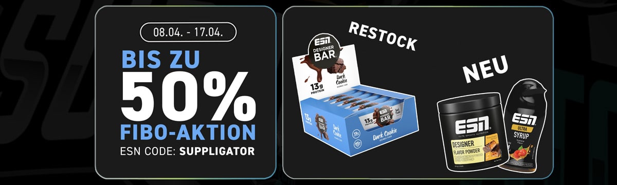 ESN FIBO promotion with up to 50% off and top restocks such as the Designer Bar Dark Cookie