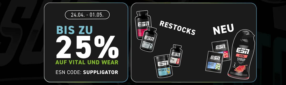 20% off during the ESN nutritional supplements promotion + 25% off ESN clothing