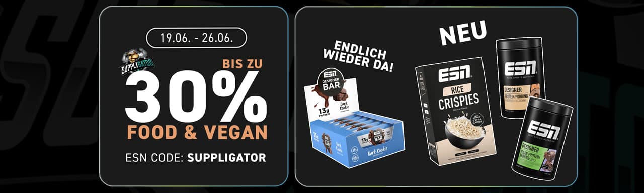Up to 30% off in the ESN Food & Vegan promotion + restock of the Dark Cookie Designer Bar