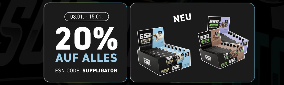 20% off everything at ESN + launch of new designer bars