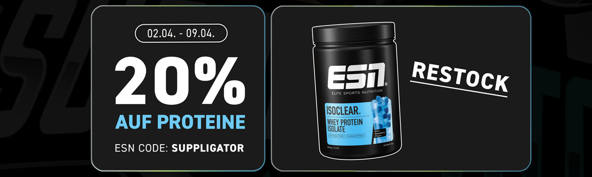 20% off all protein products at ESN + ISOCLEAR Restock