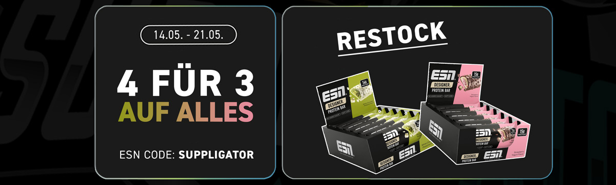 ‘Buy 4, get 3 free’ offer at ESN with the restock of Designer Bars in Pistachio & Strawberry Yoghurt flavours