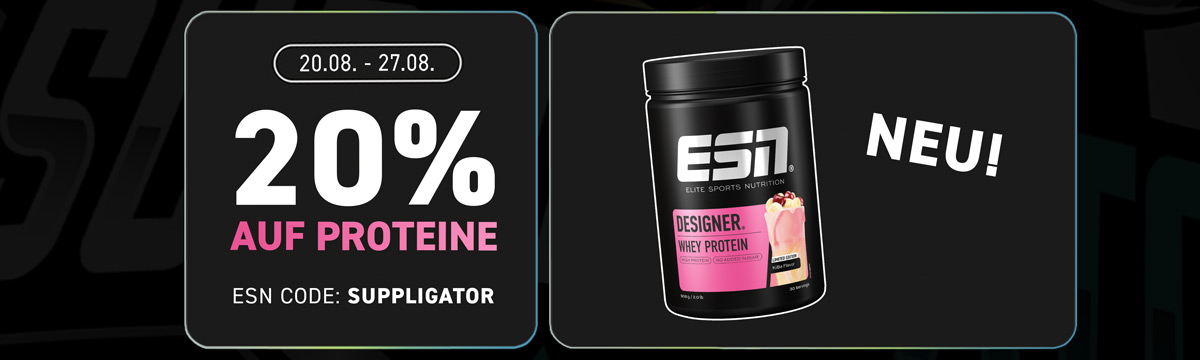 20% off protein products at ESN to mark the launch of the new Designer Whey KiBa