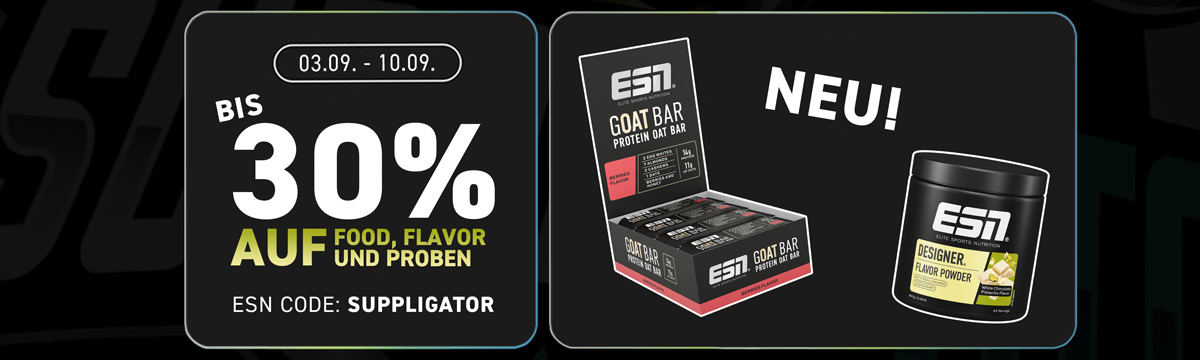Up to 30% off in the ESN Food & Flavour promotion to mark the launch of GOAT Bar