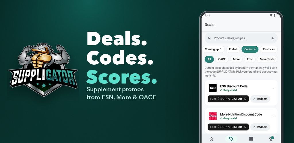 More Nutrition, ESN & OACE App: All Deals, Codes & Restocks in One App